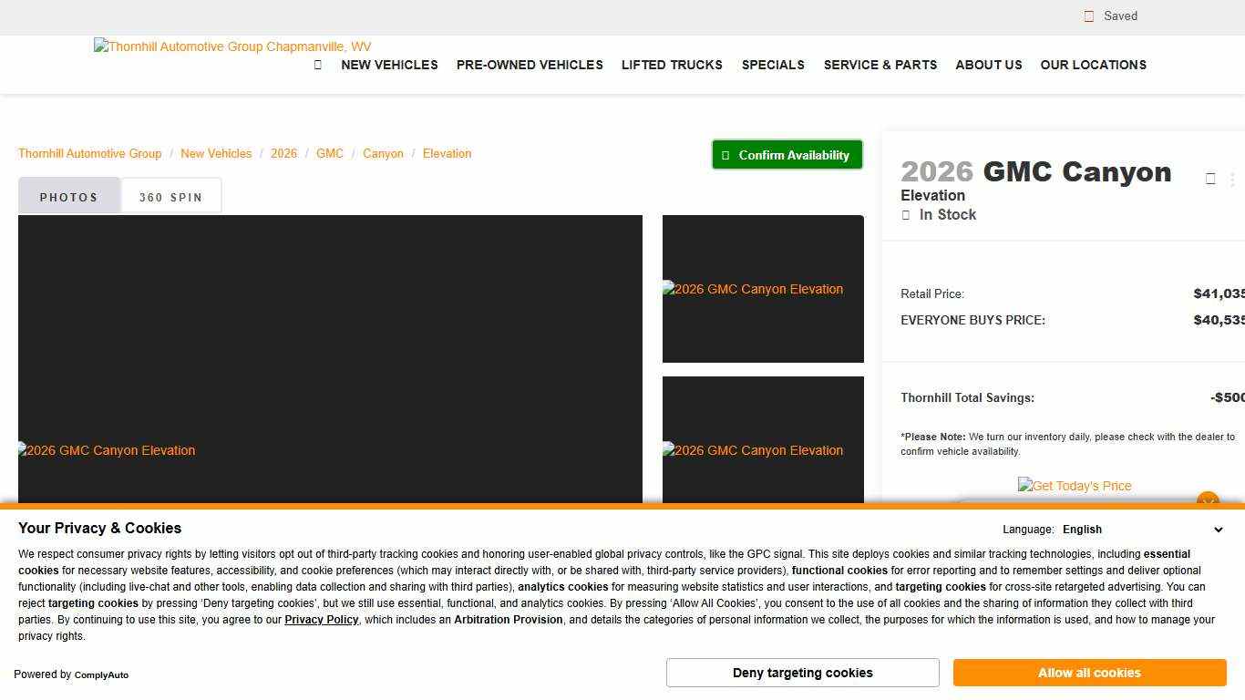 2026 GMC Canyon Elevation Chapmanville WV Charleston Pikeville KY Beckley West Virginia 1GTP1BEK8T1174270